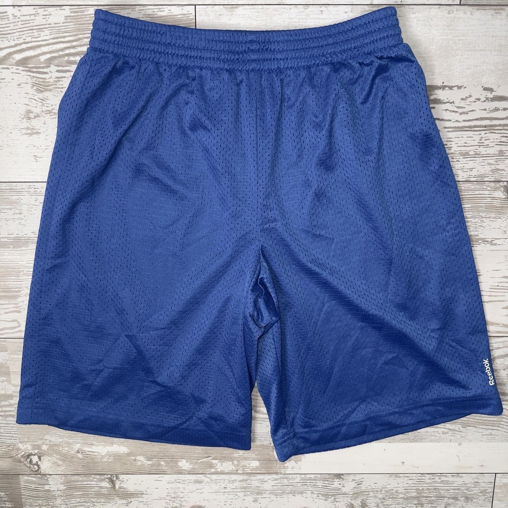 Reebok Shorts Boys Large 14-16 Blue Mesh Athletic Elastic Waist Gym Basketball